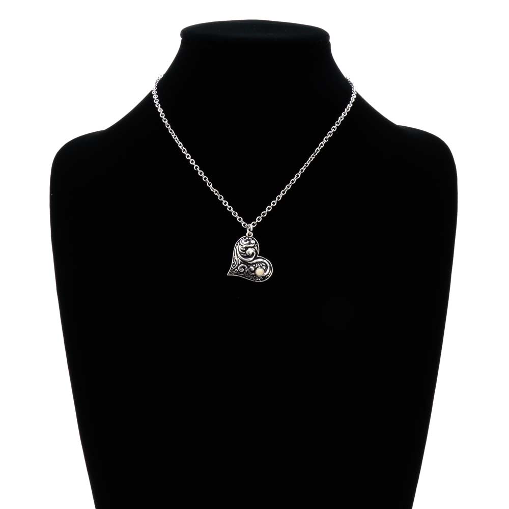 Western Floral Pattern Heart Chain Necklace - Image 2