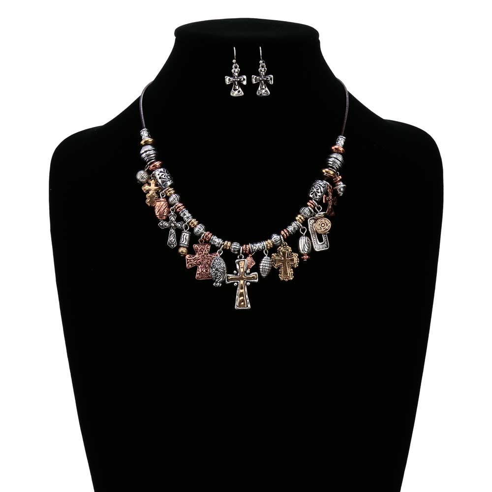 Western Cross Multi Charm Necklace Set - Image 2