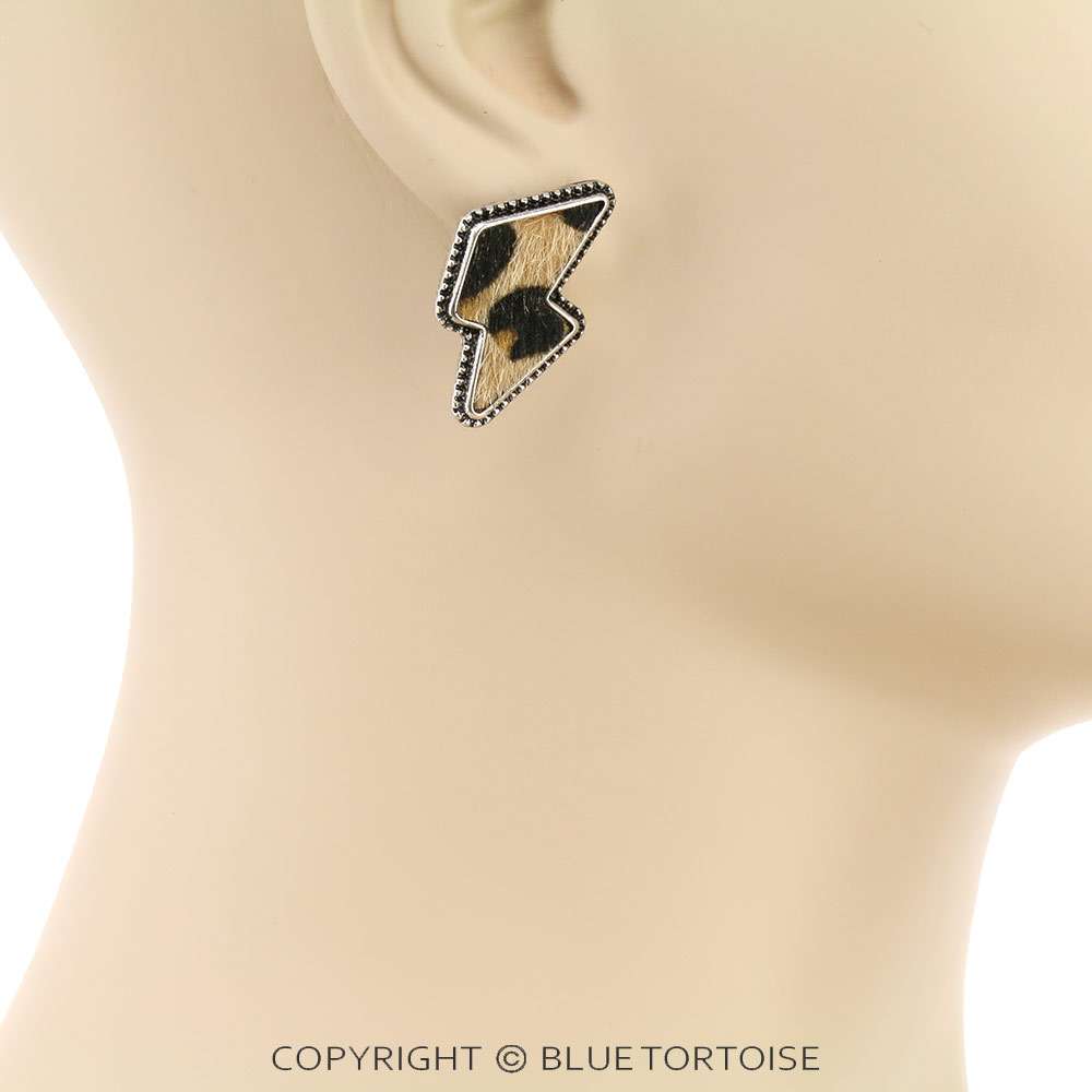 Lightning Bolt Leopard Stud Earrings - Image 2