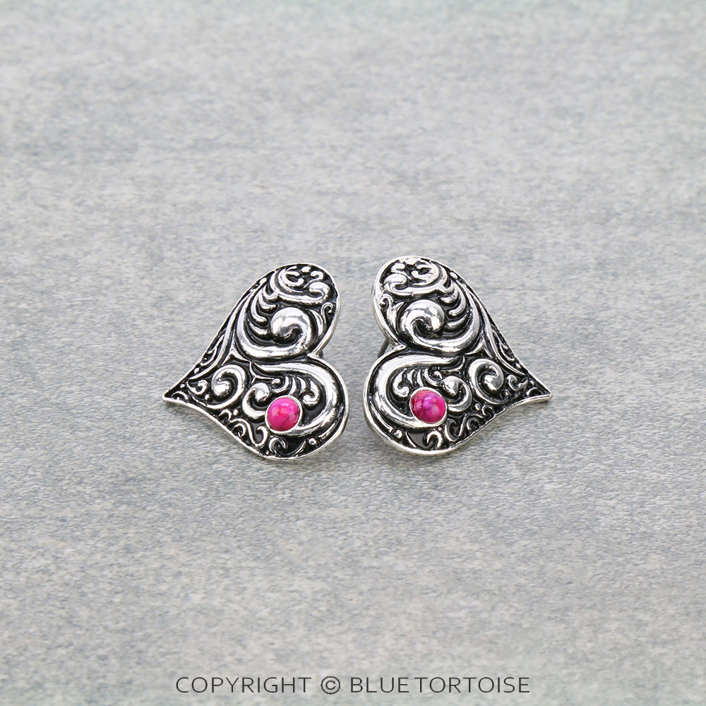 Western Floral Pattern Heart Stud Earrings