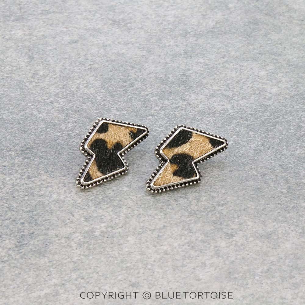Lightning Bolt Leopard Stud Earrings