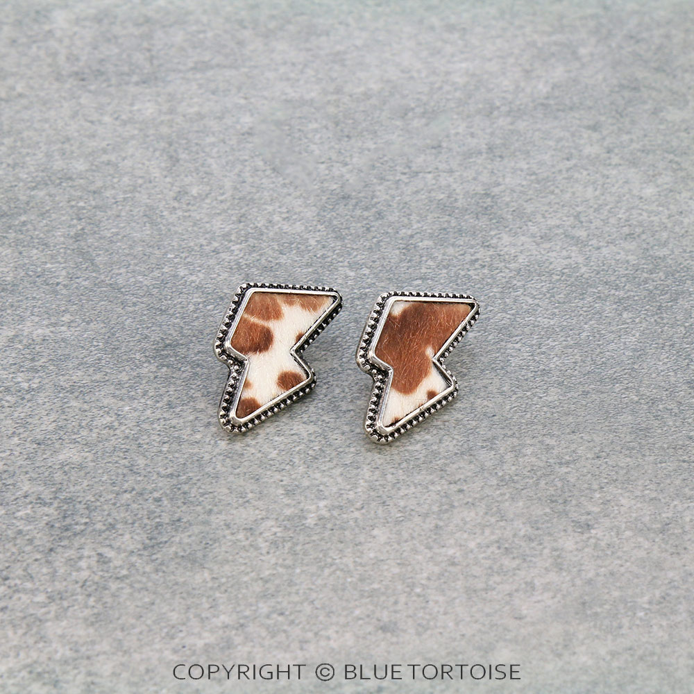 Lightning Bolt Brown Fur Stud Earrings