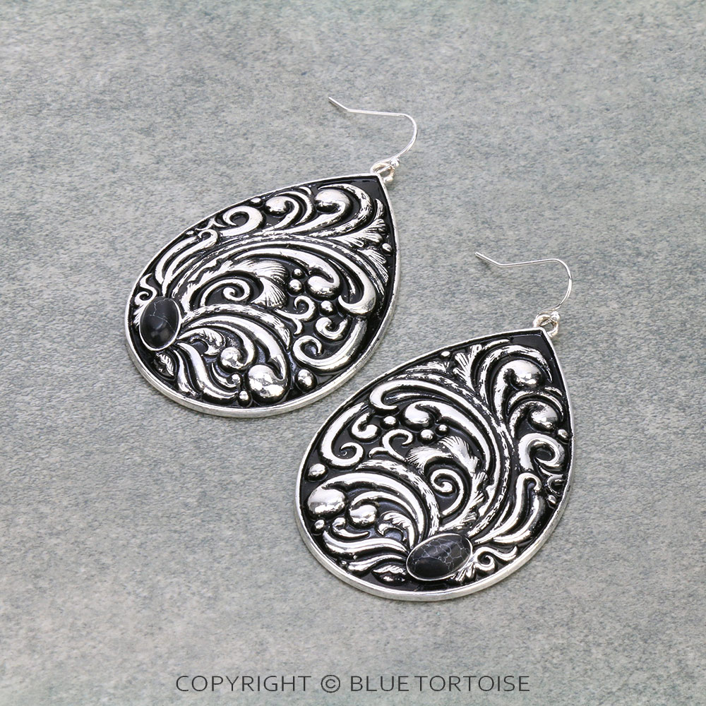 Western Floral Pattern Teardrop Dangle Earrings