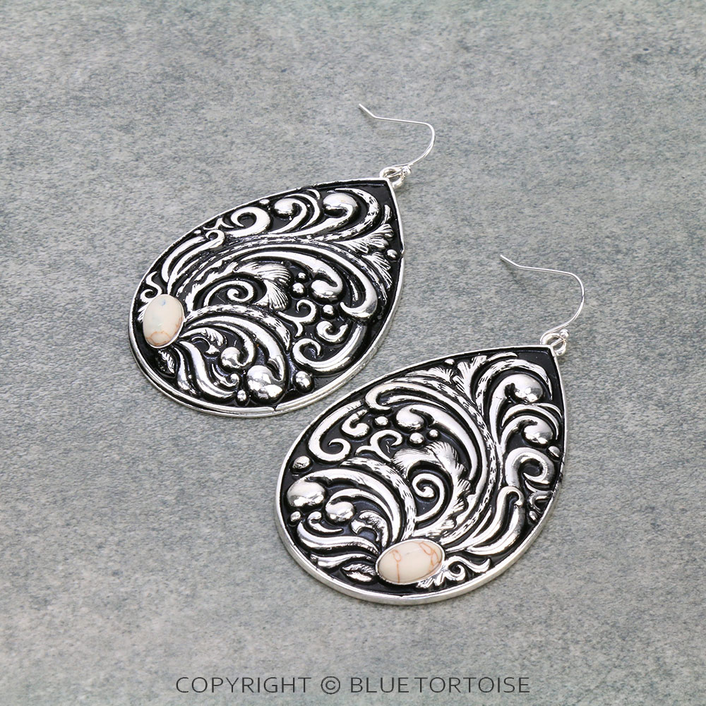 Western Floral Pattern Teardrop Dangle Earrings