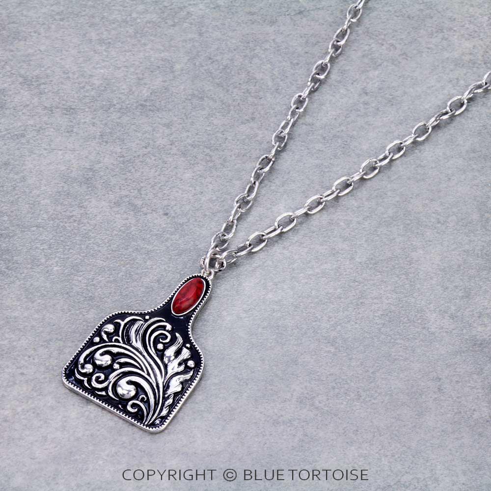 Western Floral Pattern Cattle Tag Chain Necklace
