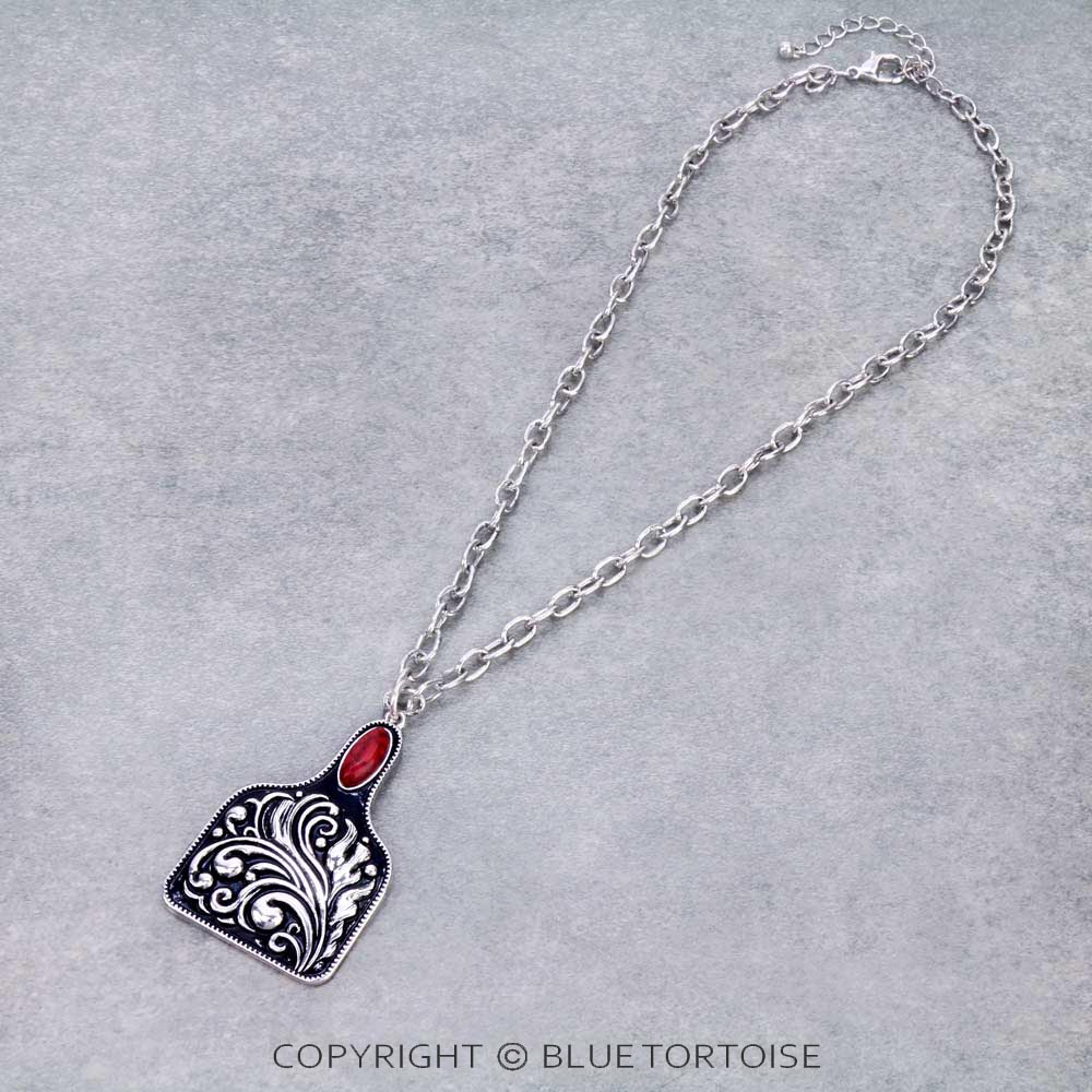 Western Floral Pattern Cattle Tag Chain Necklace - Image 3