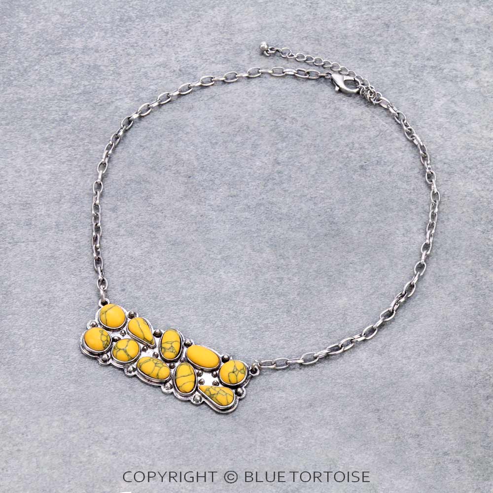 Western Stone Rectangular Cluster Chain Necklace