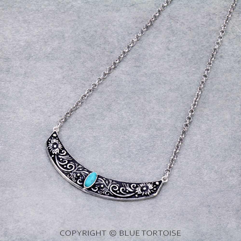 Western Floral Pattern Bar Chain Necklace