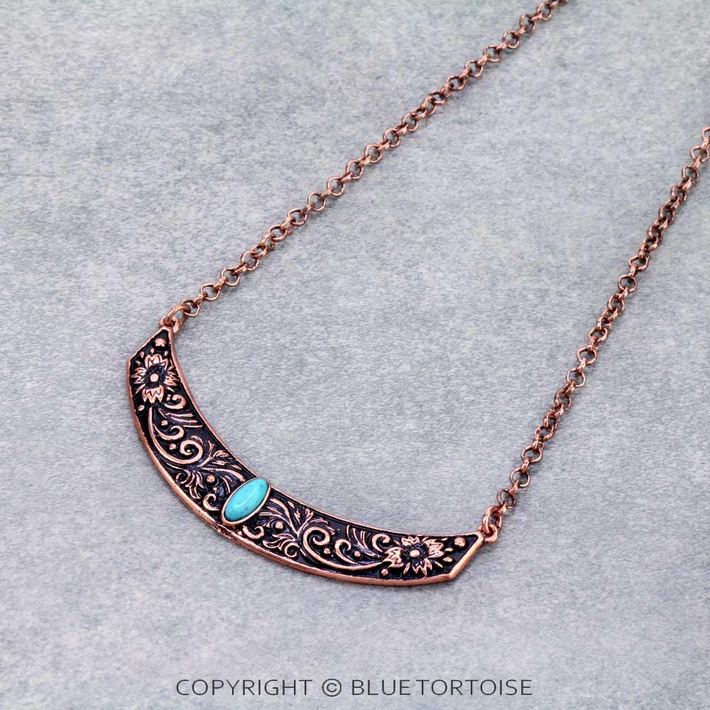 Western Floral Pattern Bar Chain Necklace