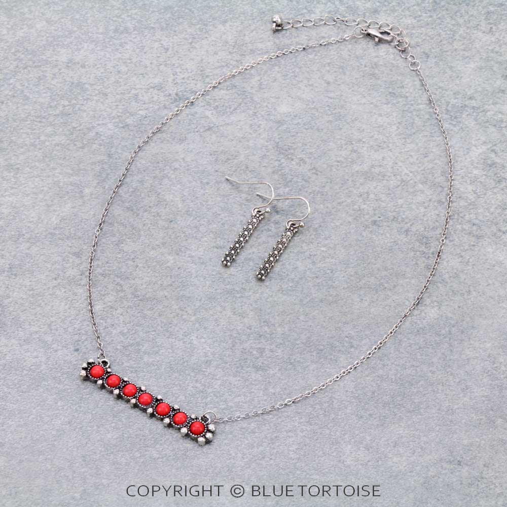 Western Design Coral Stone Necklace Set