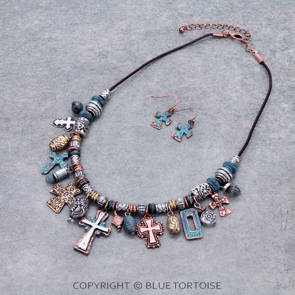 Western Cross Multi Charm Necklace Set