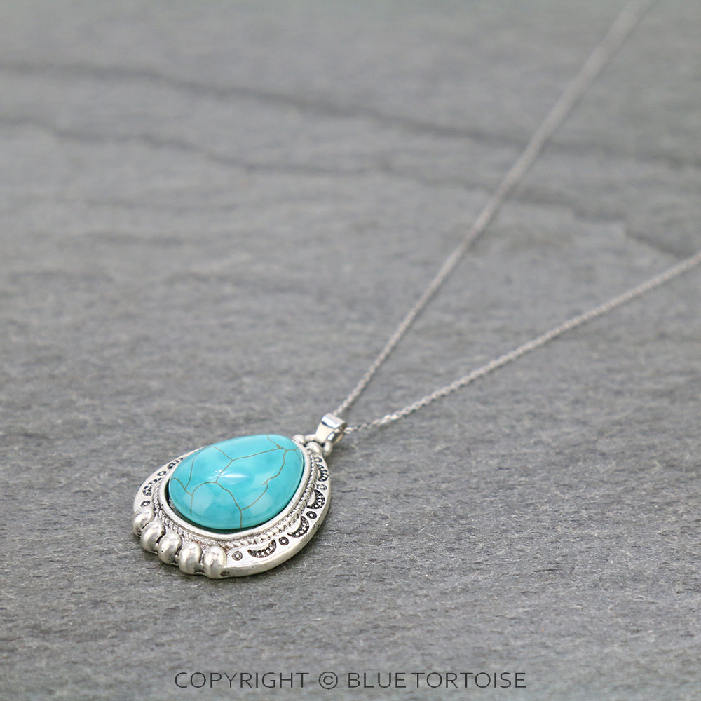 Sterling Silver Chain Necklace with Natural Turquoise Pendant - Image 3