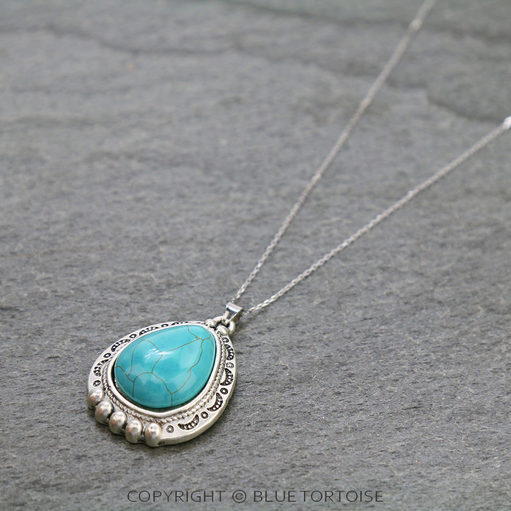 Sterling Silver Chain Necklace with Natural Turquoise Pendant