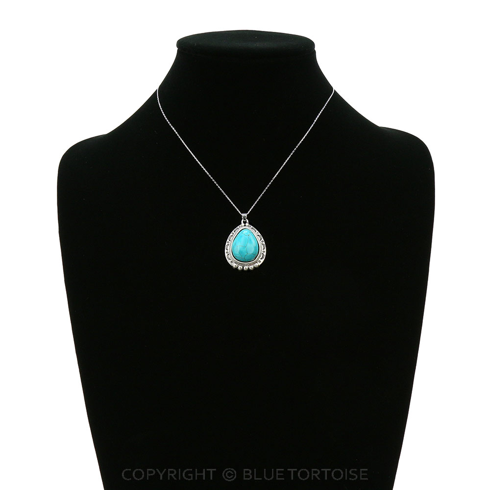 Sterling Silver Chain Necklace with Natural Turquoise Pendant - Image 2