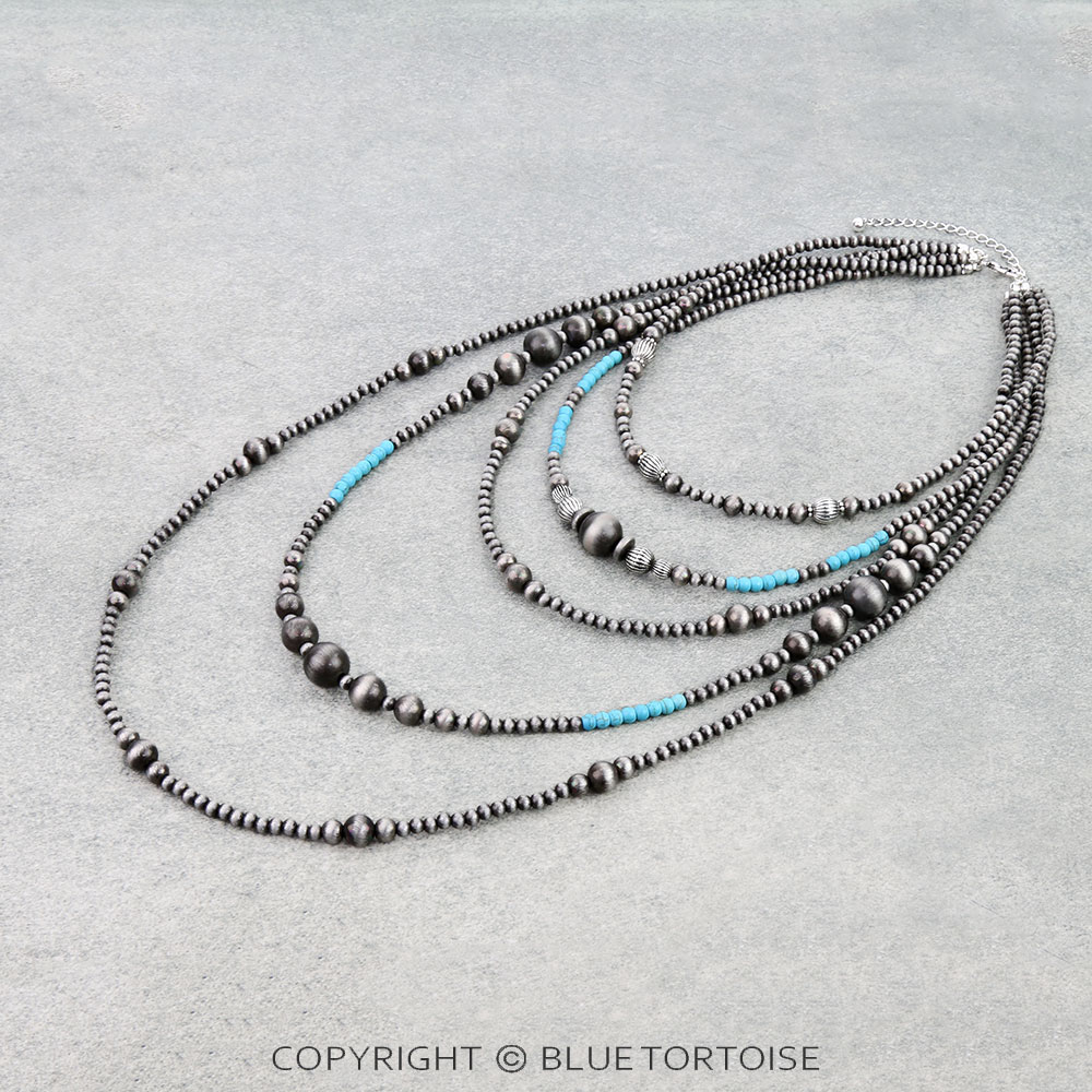 5 Layered Navajo Style Pearl & Bead Necklace