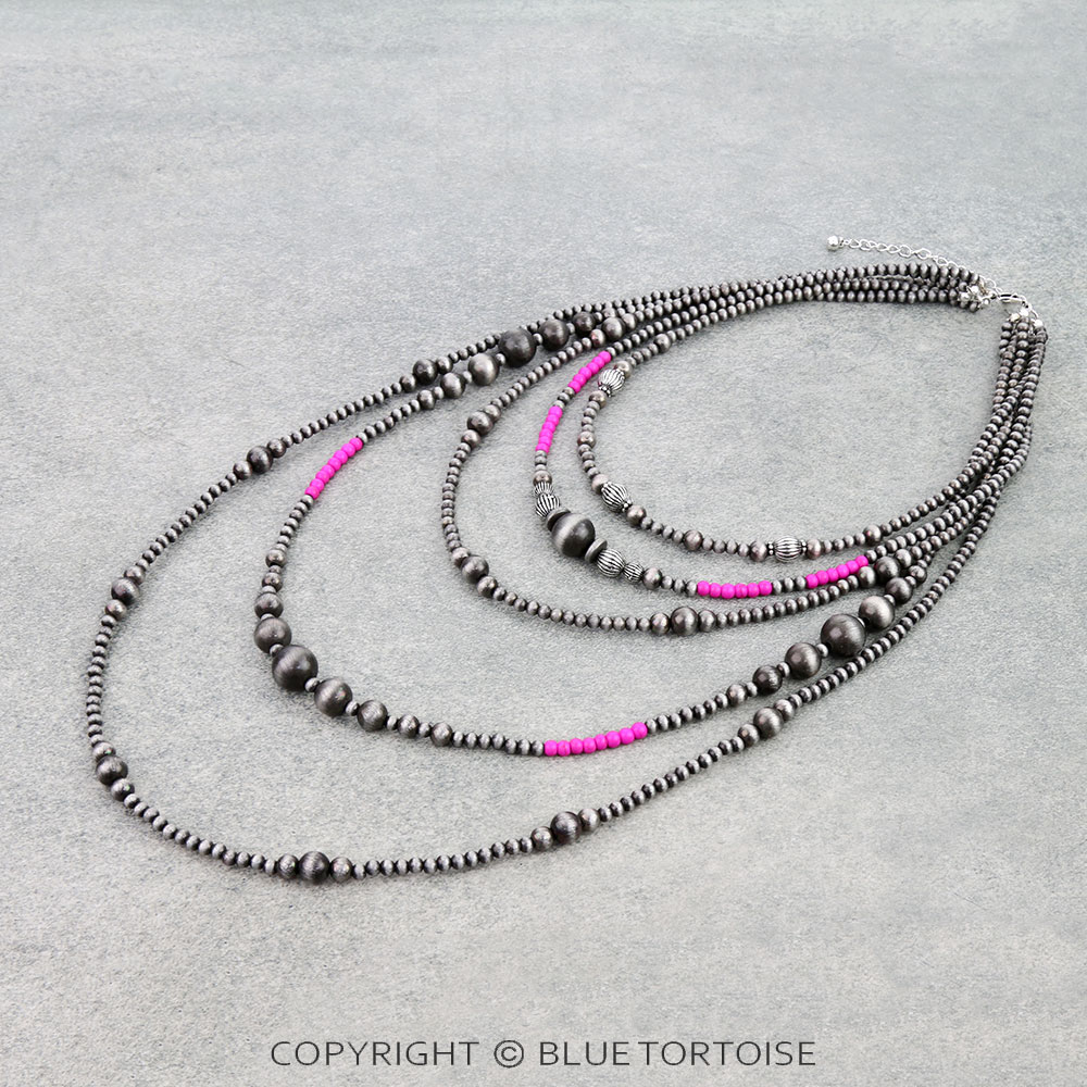 5 Layered Navajo Style Pearl & Bead Necklace