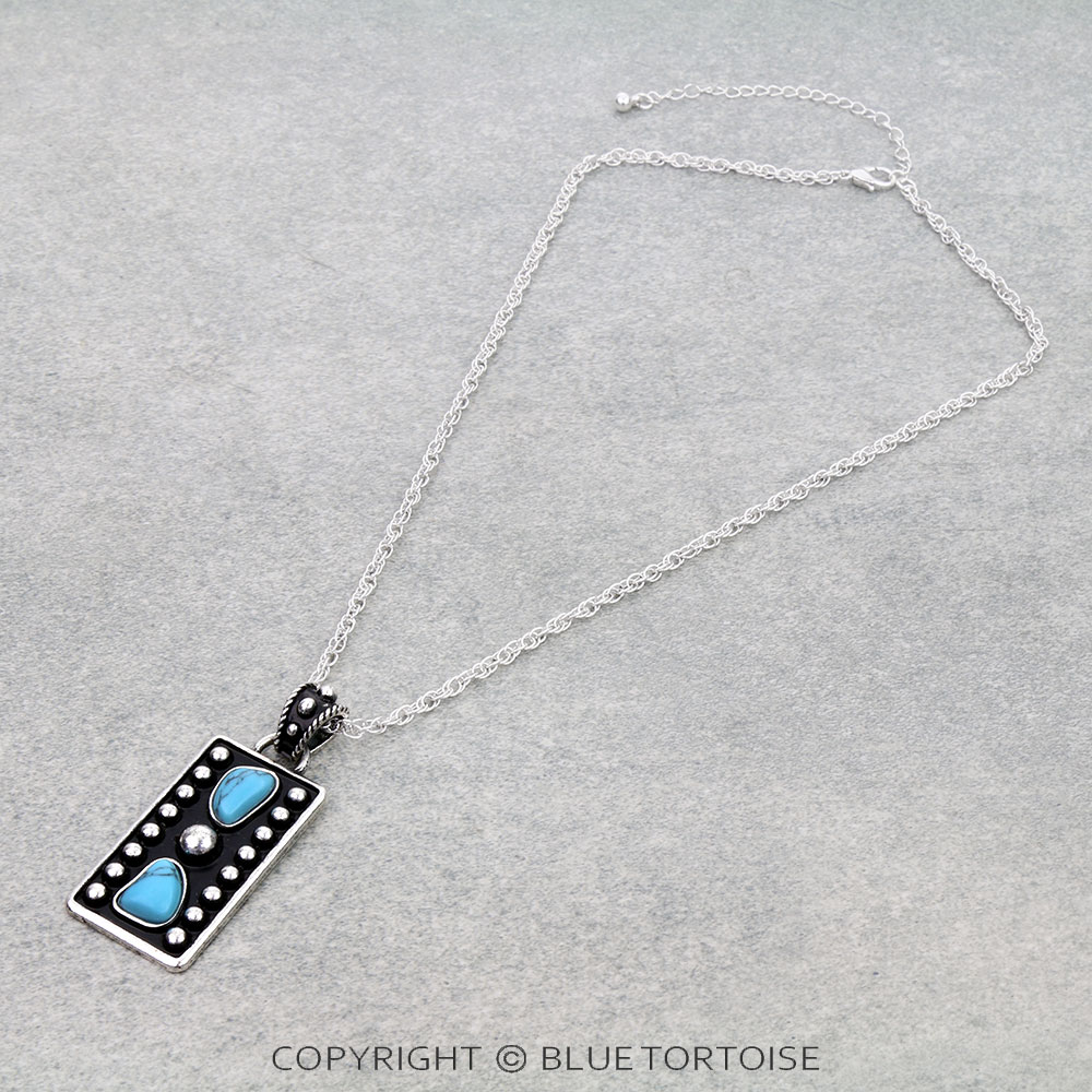 Western Ball TXR Rectangle Necklace