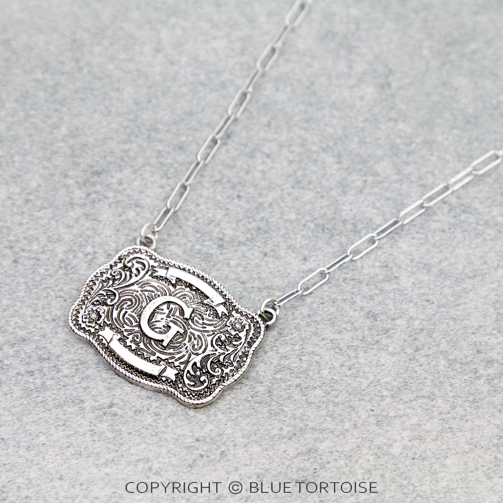 Western Belt Buckle Initial Necklace
