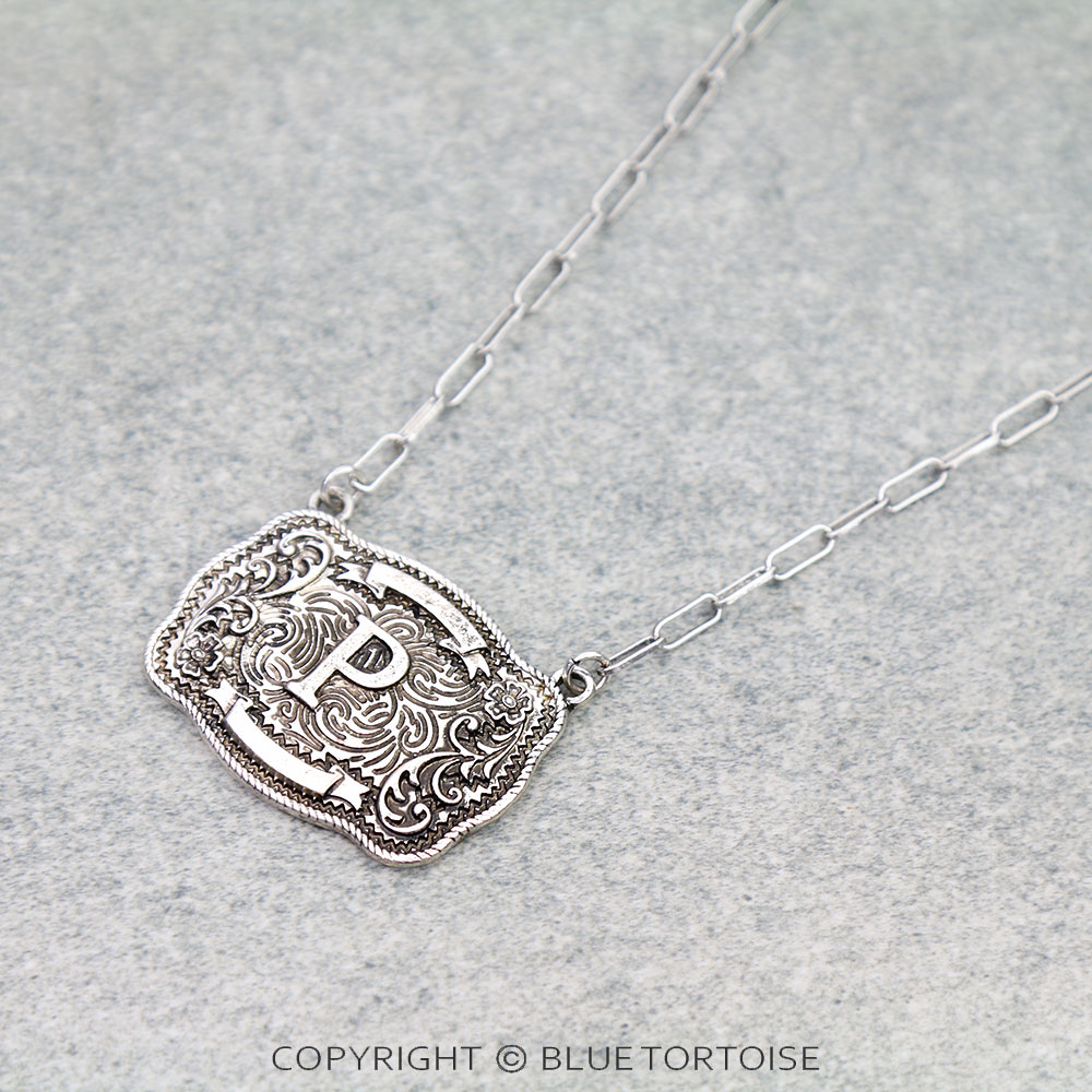 Western Belt Buckle Initial Necklace