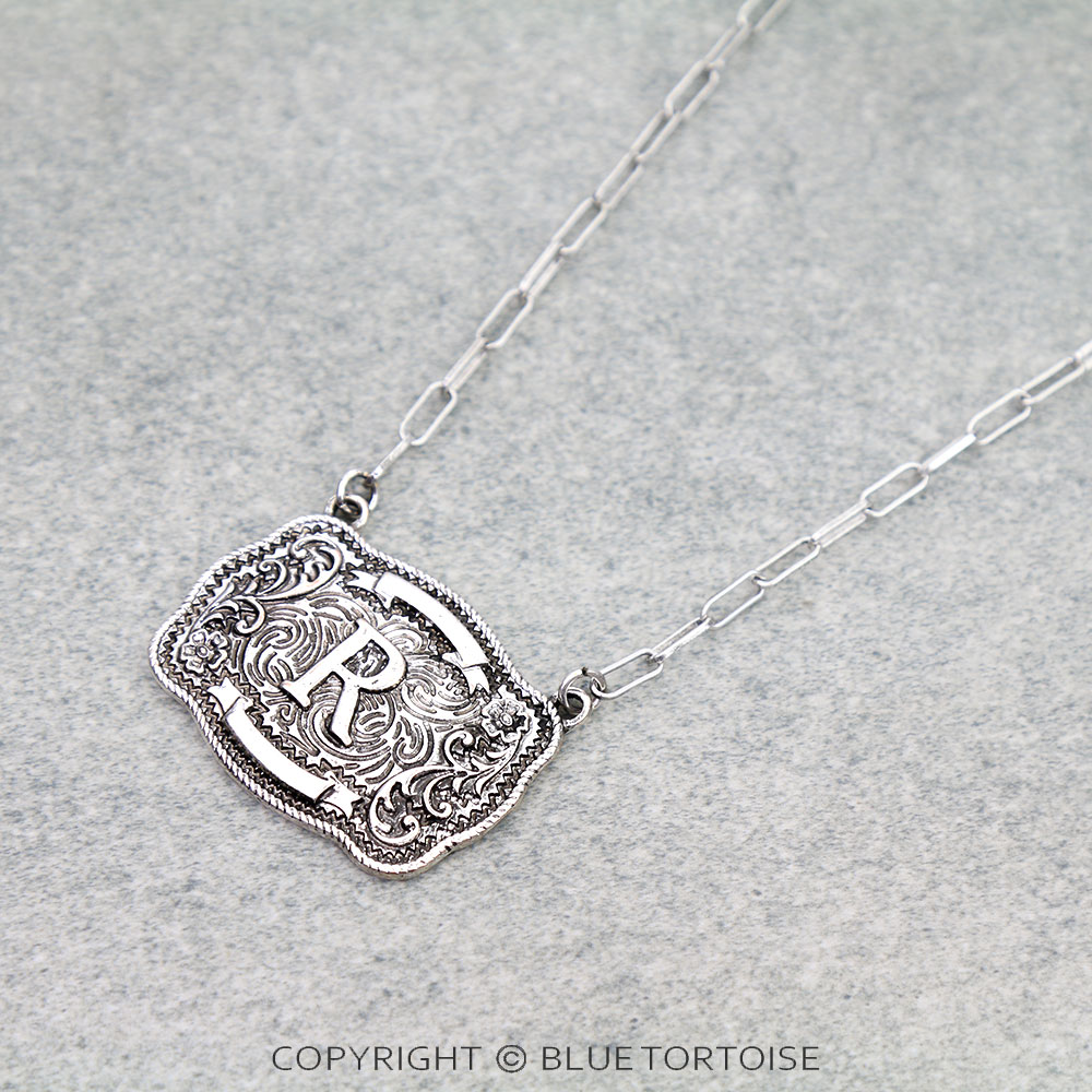 Western Belt Buckle Initial Necklace