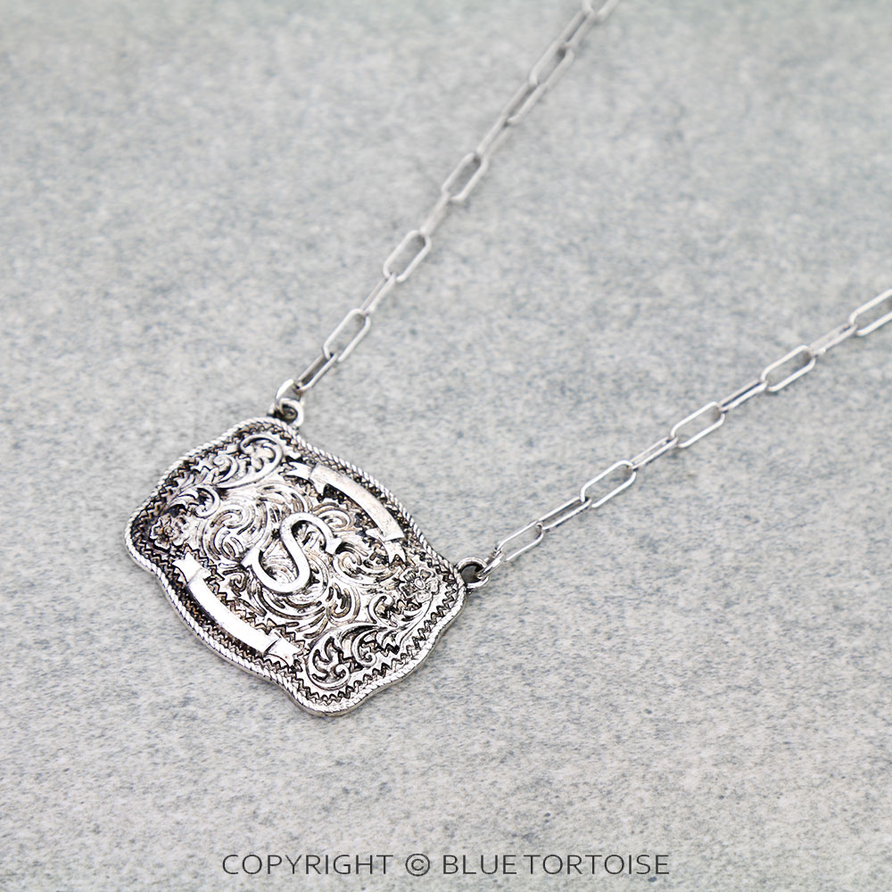 Western Belt Buckle Initial Necklace