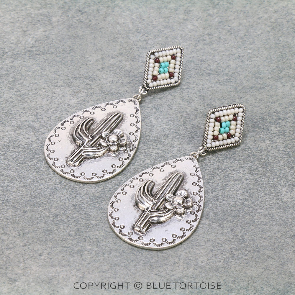 Western Cactus Seed Bead Stud Earrings