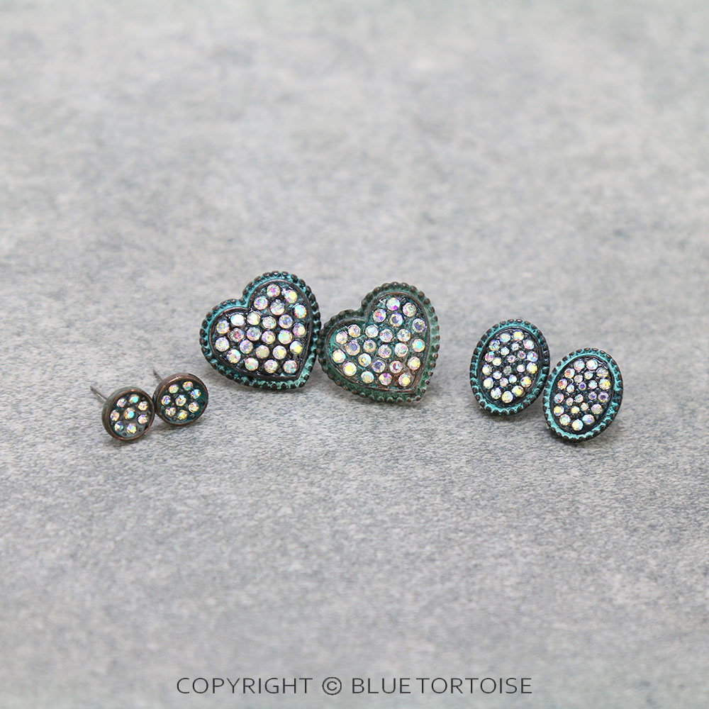 3 Pair Heart Stone Earring Set