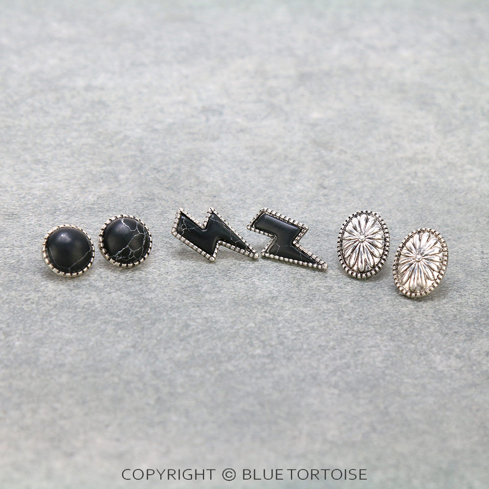 3 Pair Thunder Stone Earring Set
