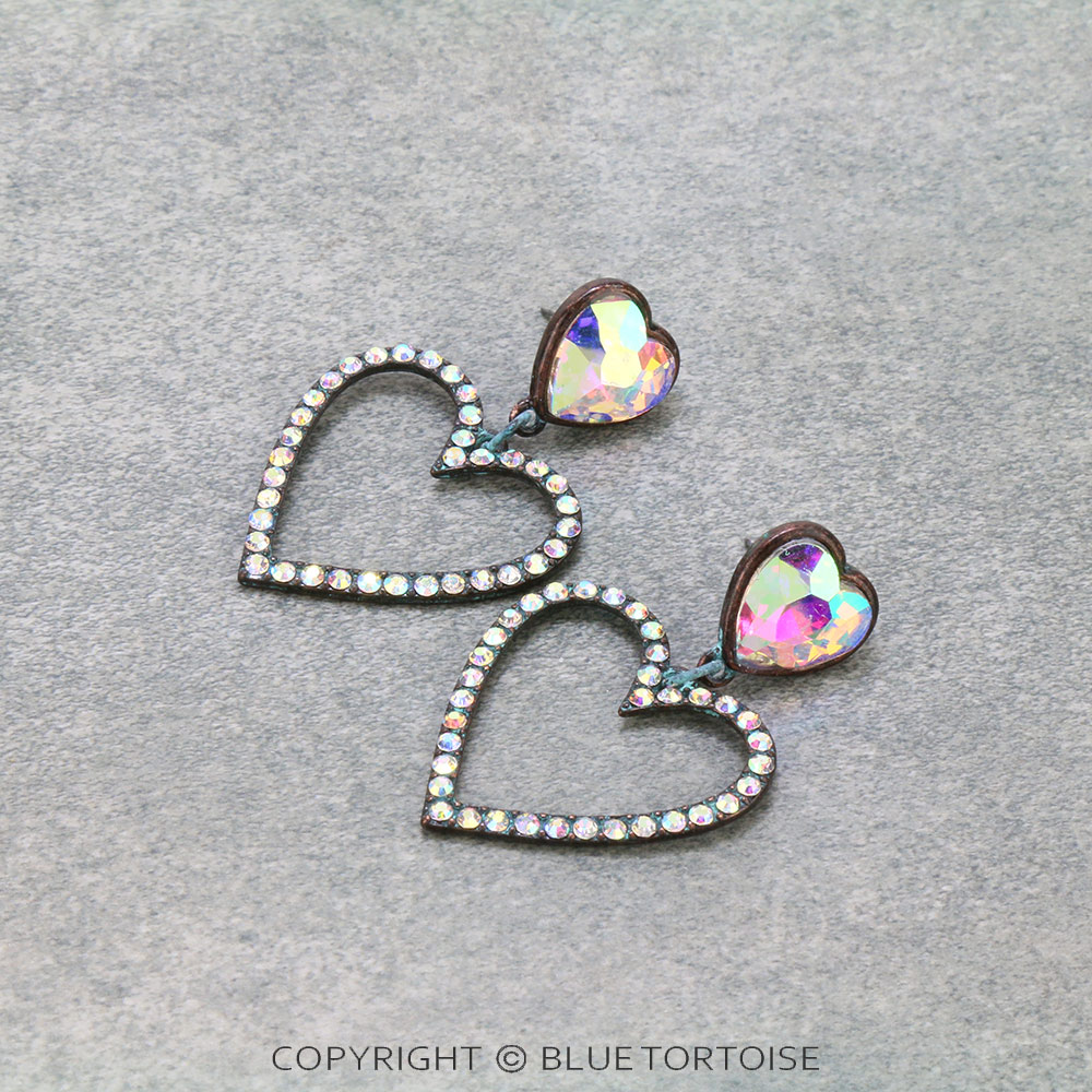 Heart Glass Stone Stud Earrings