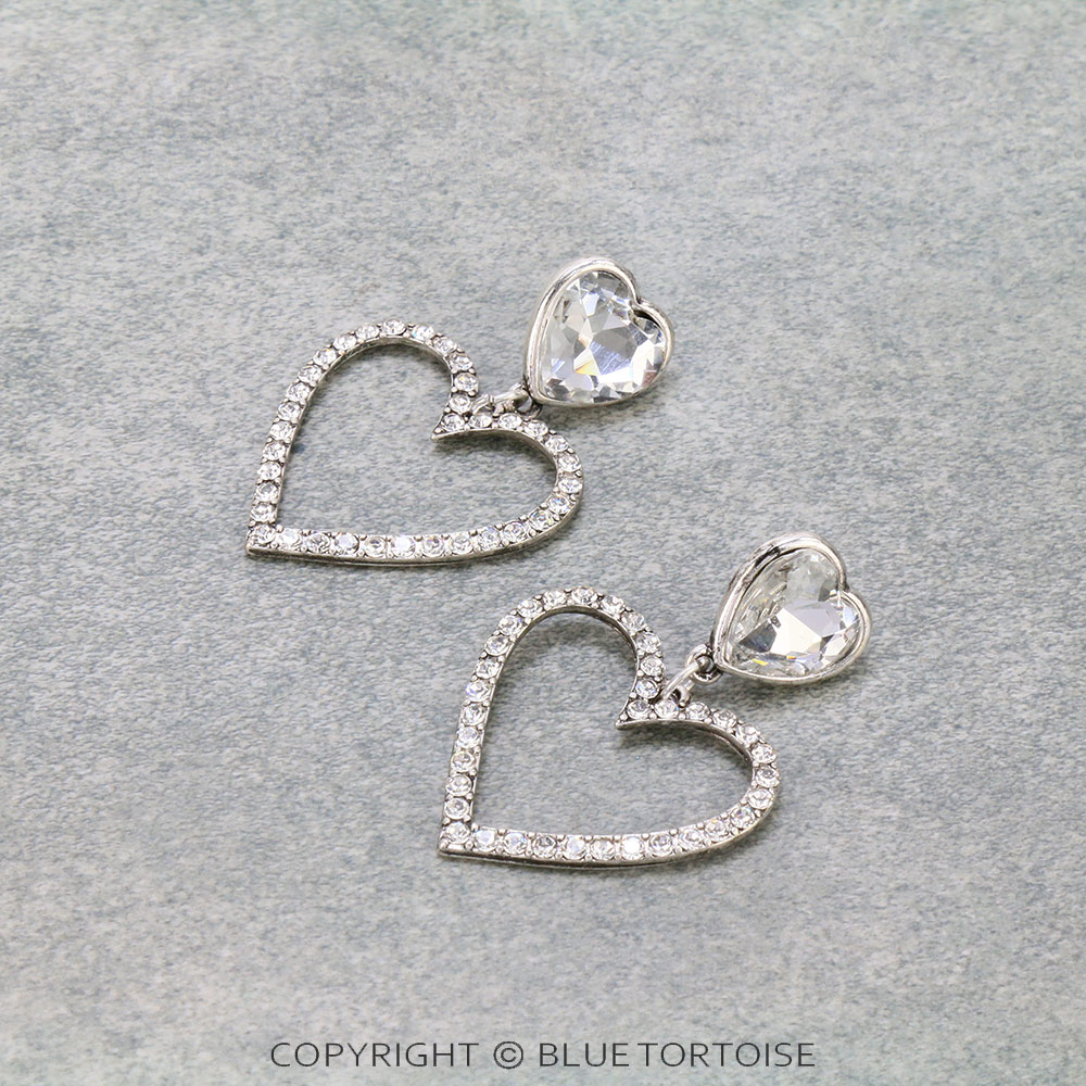 Heart Glass Stone Stud Earrings