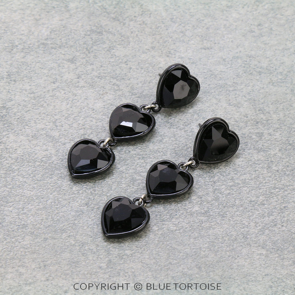 Heart Glass Stone Drop Stud Earrings