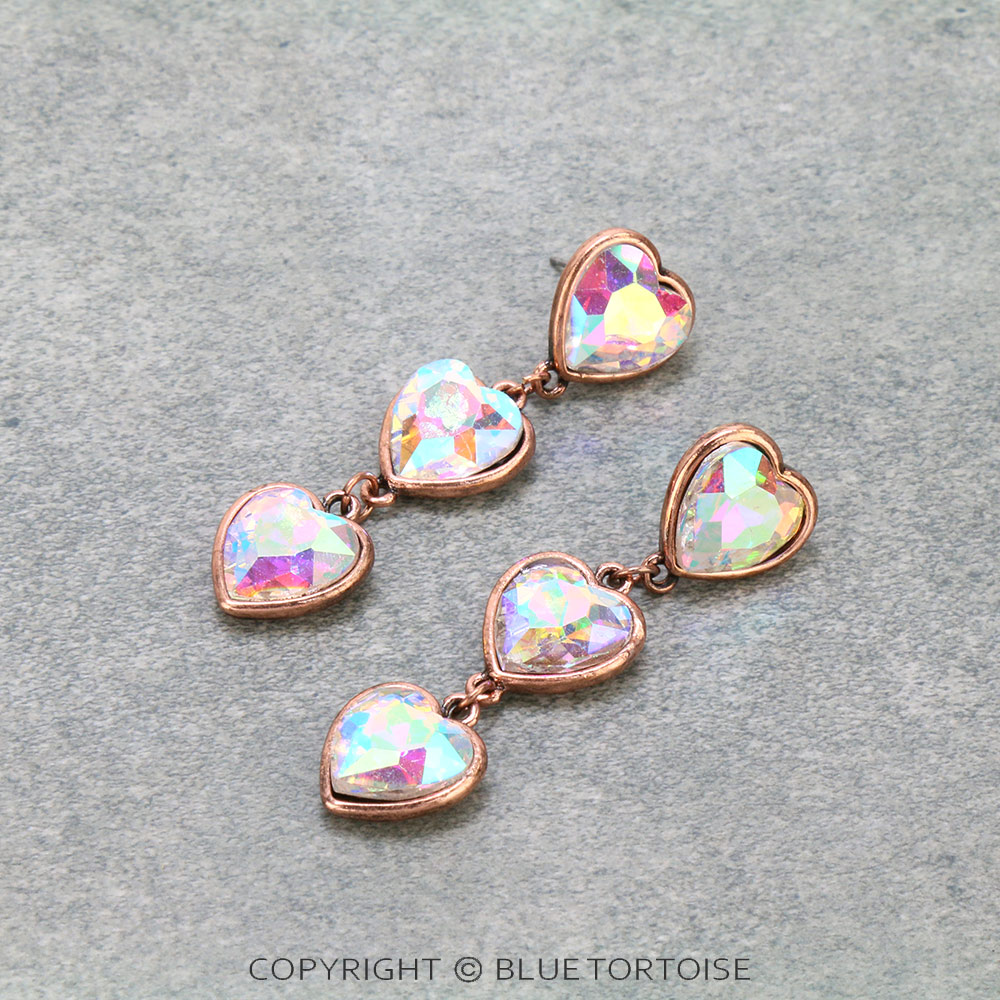 Heart Glass Stone Drop Stud Earrings