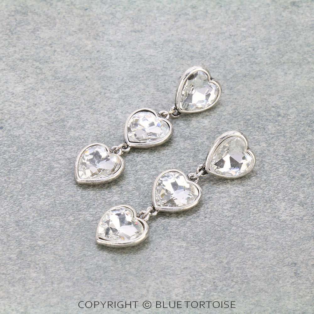 Heart Glass Stone Drop Stud Earrings