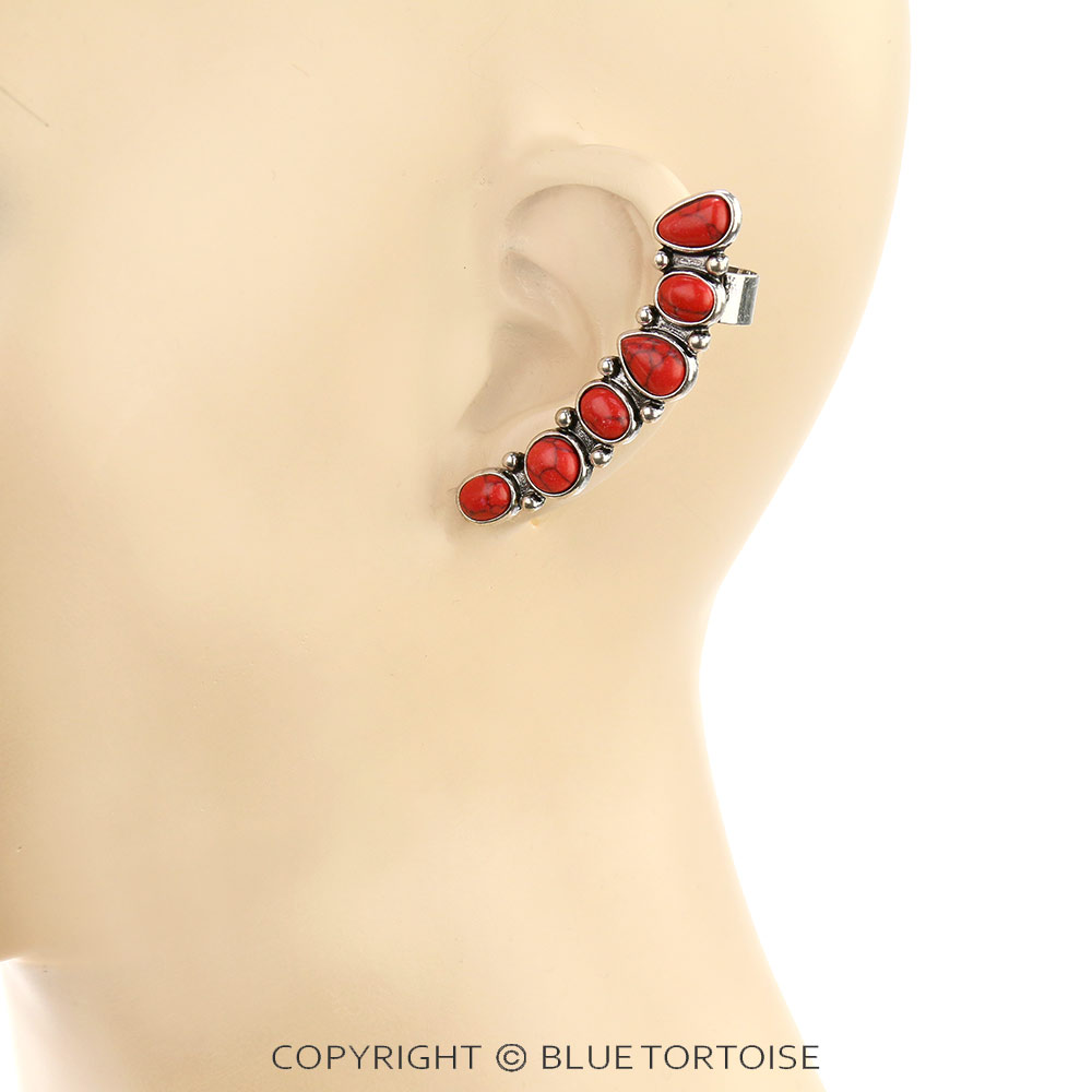 Western Stone Ear Hoop Stud Earrings - Image 2