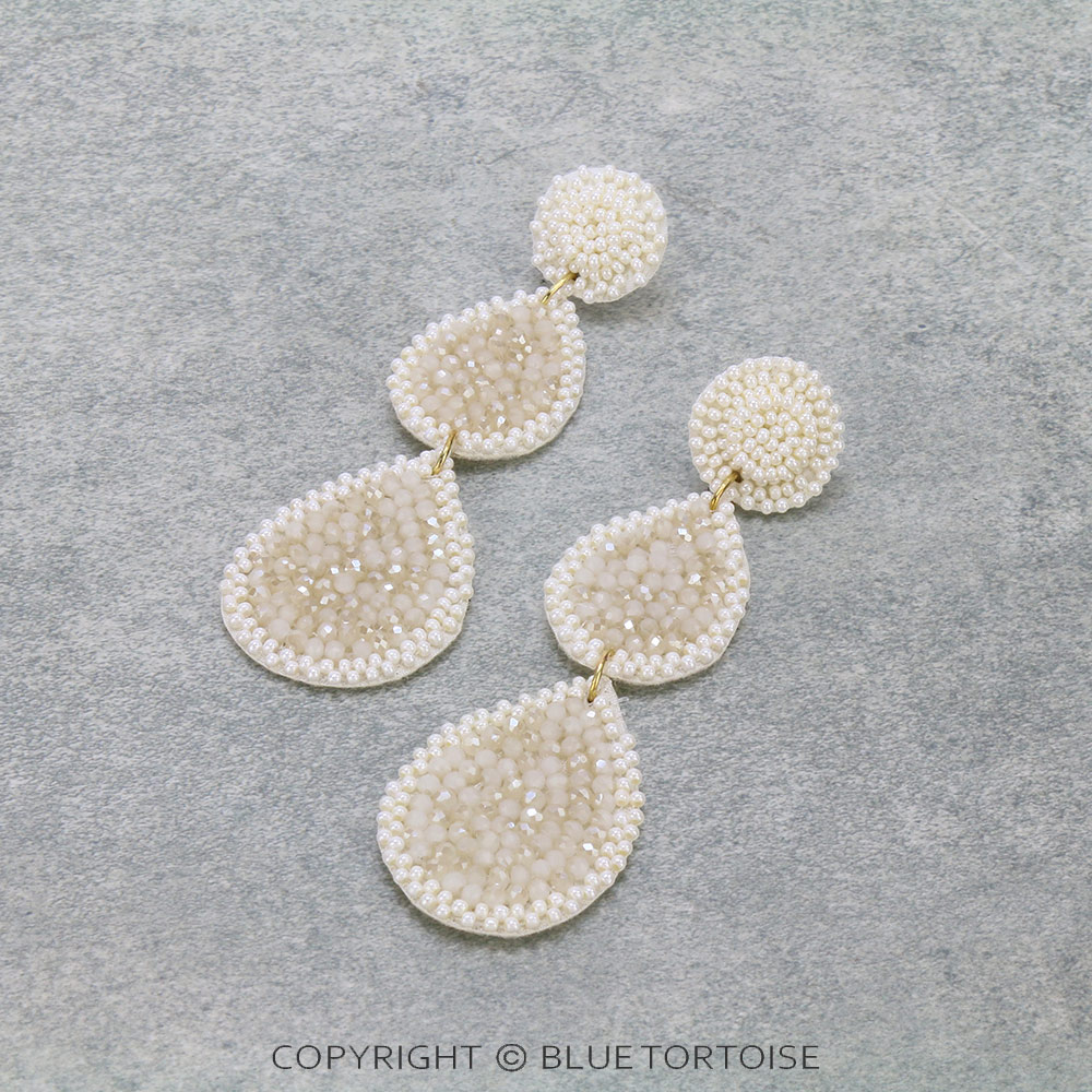 Glass Beaded Teardrop Stud Earrings