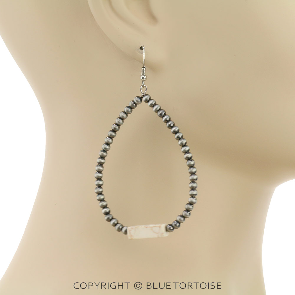 Western Stone & Navajo Bead Hoop Fish Hook Earrings - Image 2