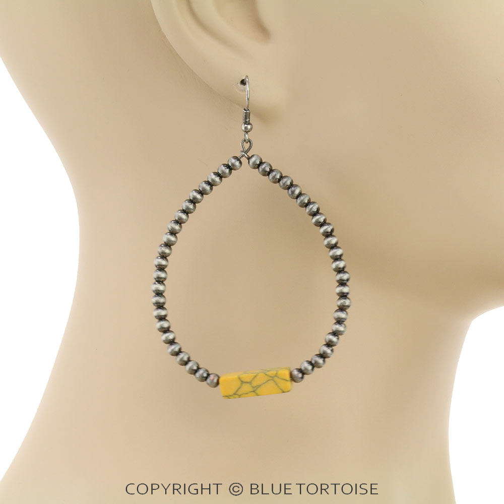 Western Stone & Navajo Bead Hoop Fish Hook Earrings - Image 2