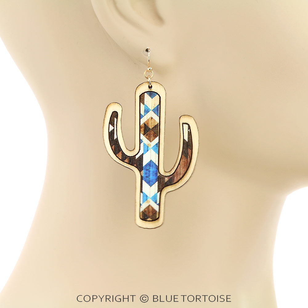 Wood Cactus Dangle Earrings - Image 2