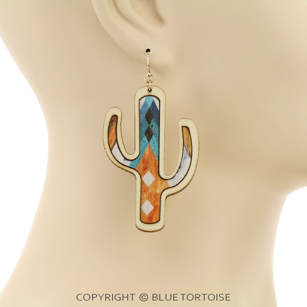 Wood Cactus Dangle Earrings - Image 2