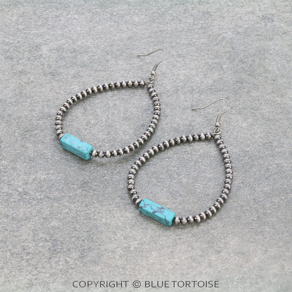 Western Stone & Navajo Bead Hoop Fish Hook Earrings