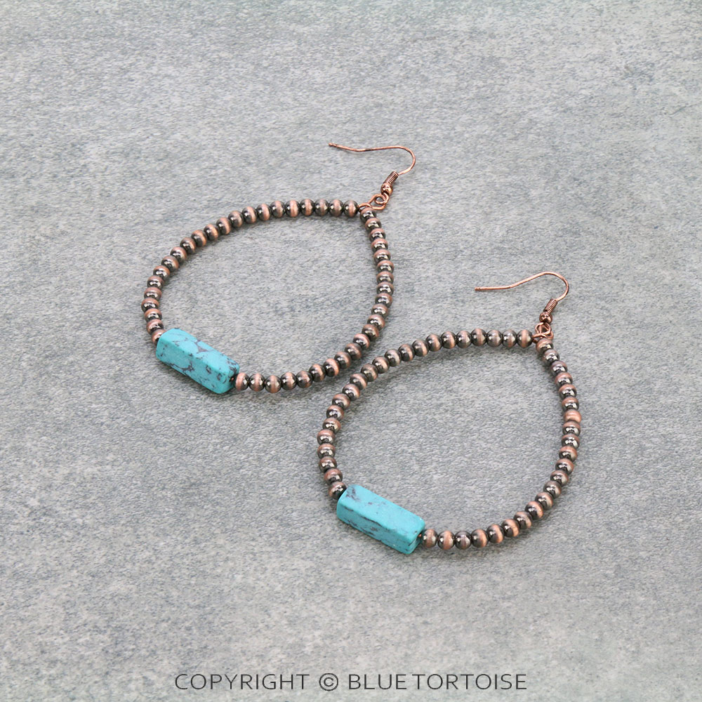 Western Stone & Navajo Bead Hoop Fish Hook Earrings