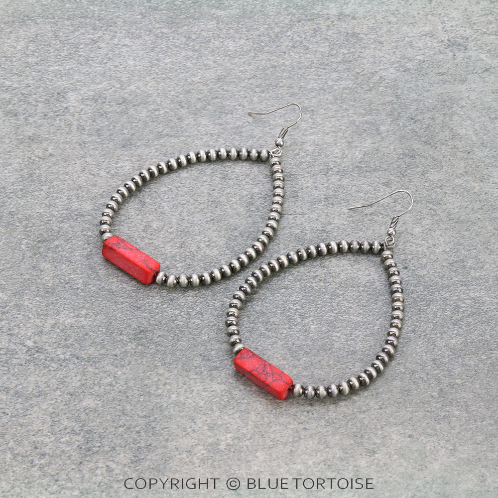 Western Stone & Navajo Bead Hoop Fish Hook Earrings