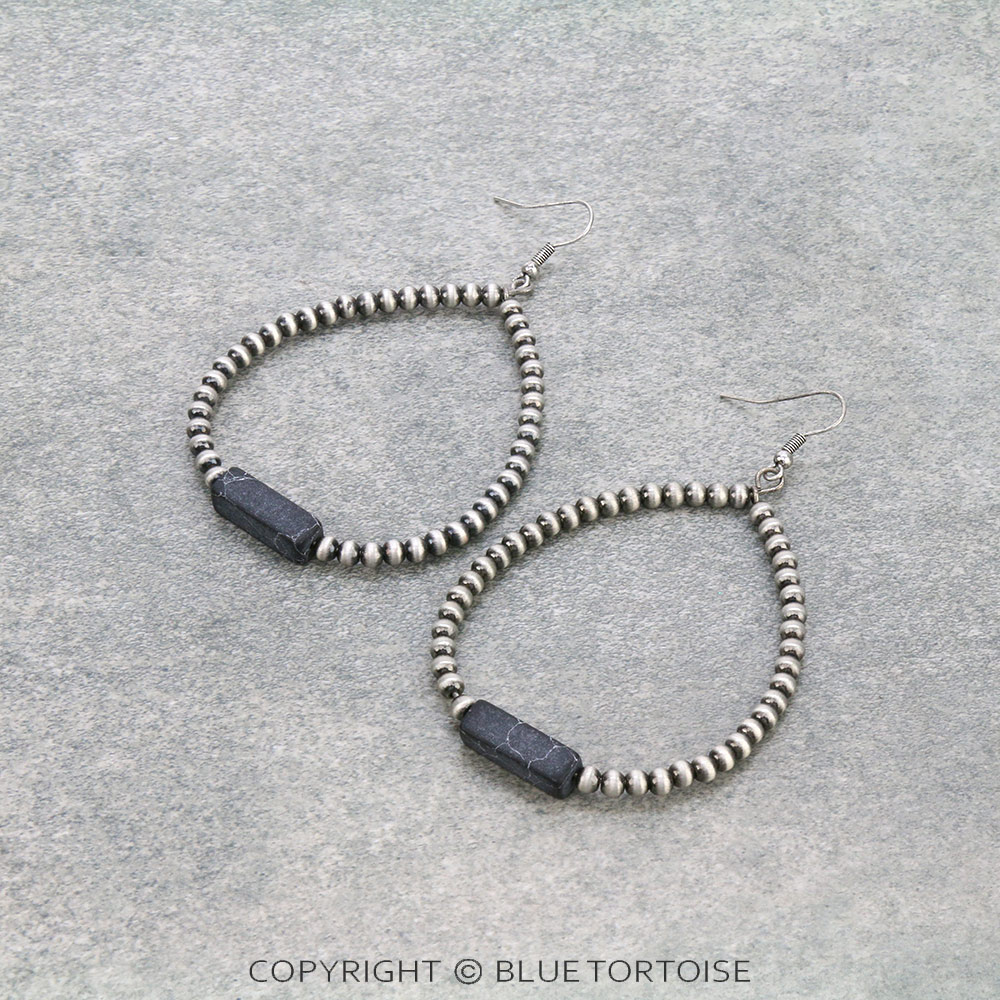 Western Stone & Navajo Bead Hoop Fish Hook Earrings
