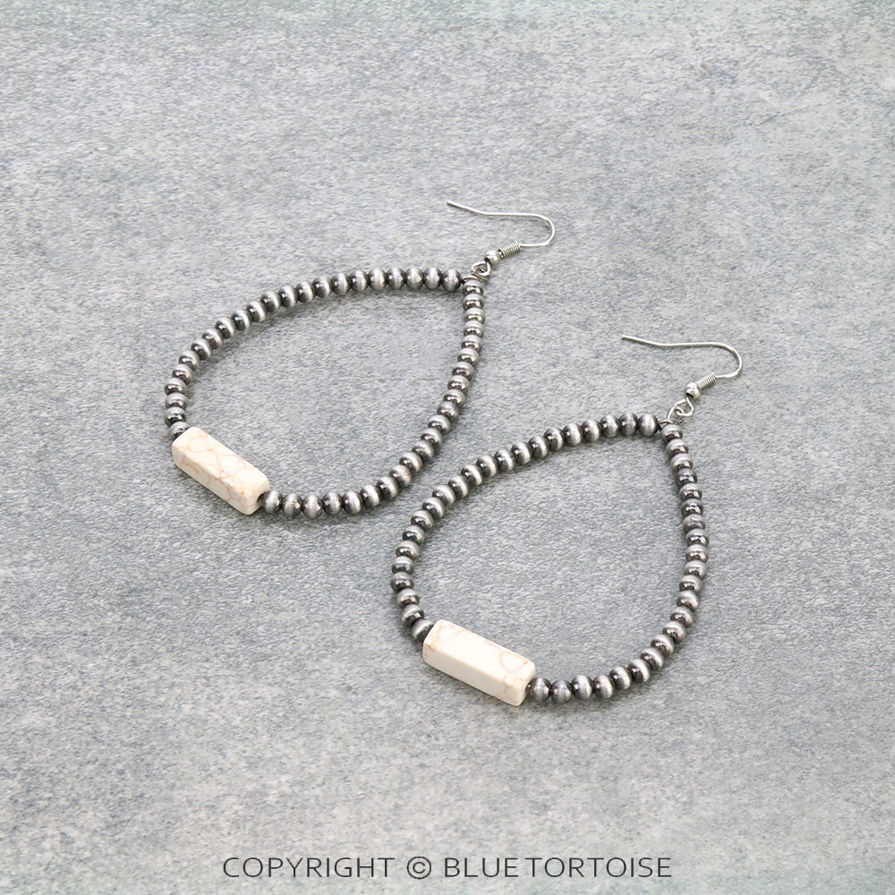 Western Stone & Navajo Bead Hoop Fish Hook Earrings