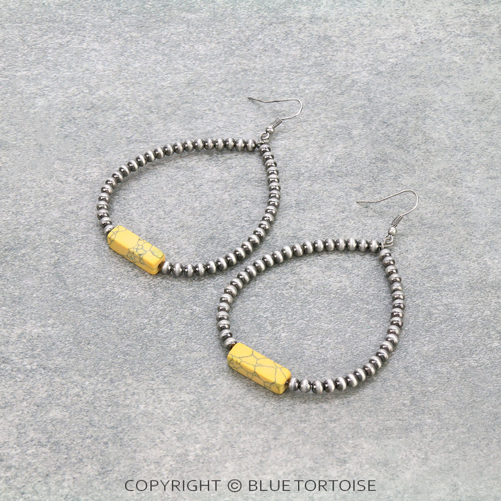 Western Stone & Navajo Bead Hoop Fish Hook Earrings