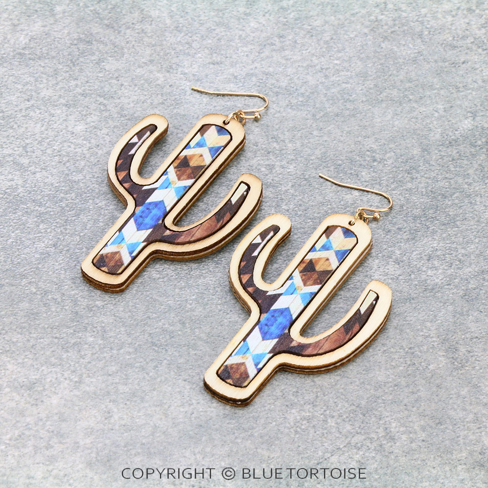 Wood Cactus Dangle Earrings