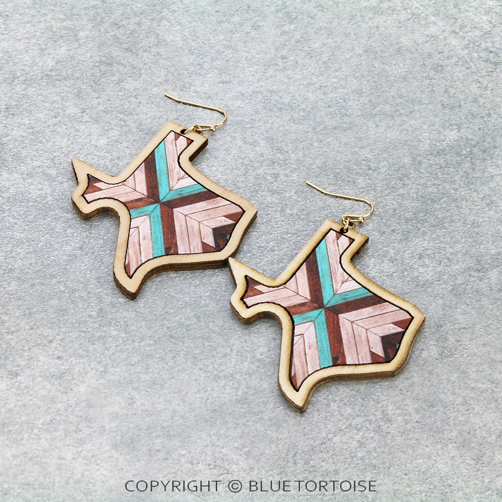 Wood Texas Map Dangle Earrings