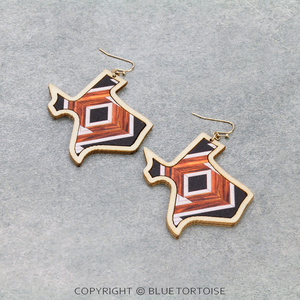 Wood Texas Map Dangle Earrings