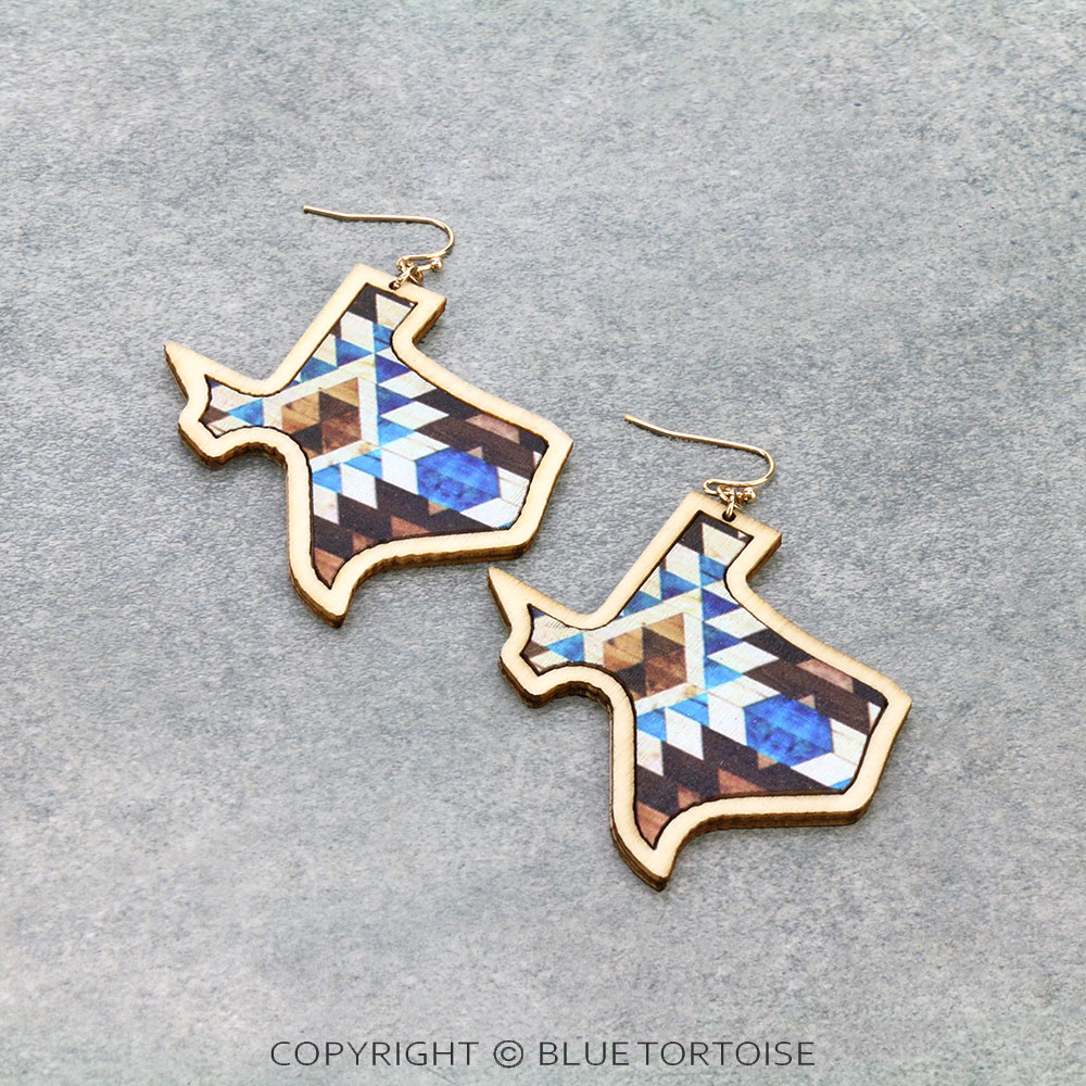 Wood Texas Map Dangle Earrings
