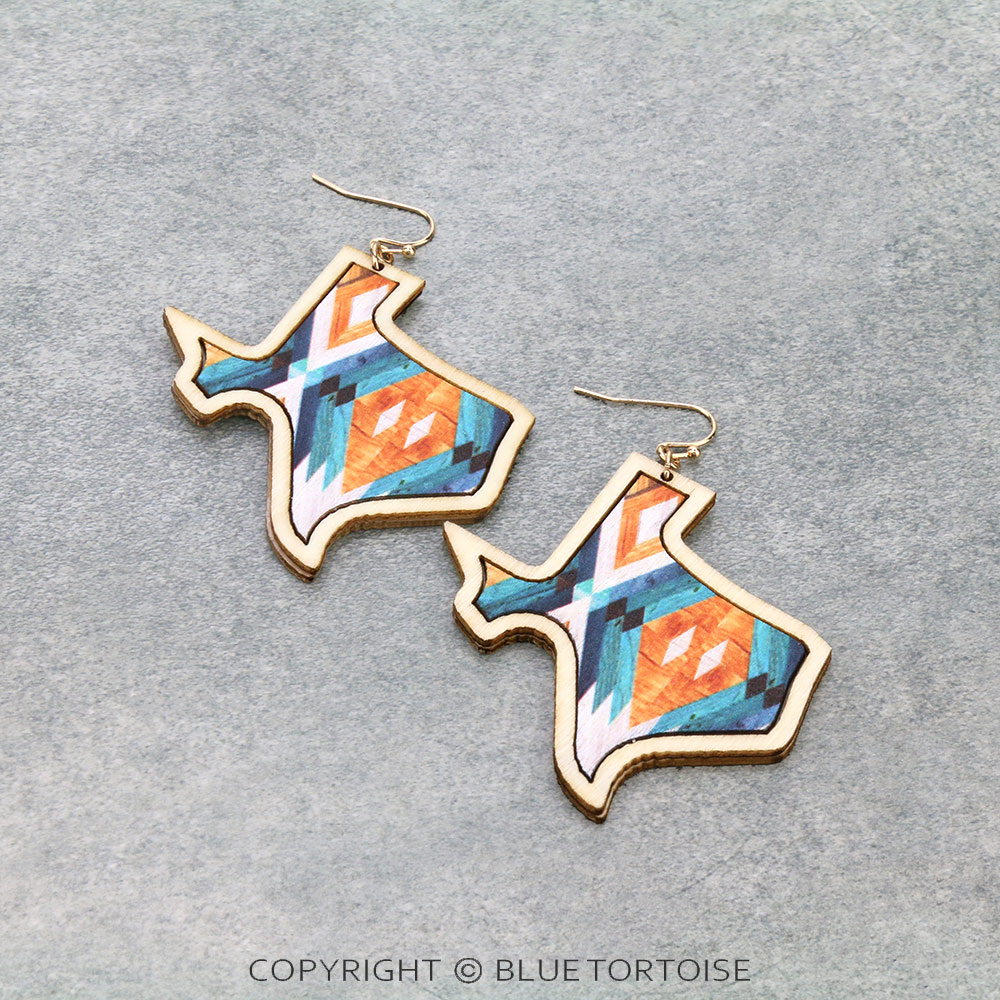 Wood Texas Map Dangle Earrings
